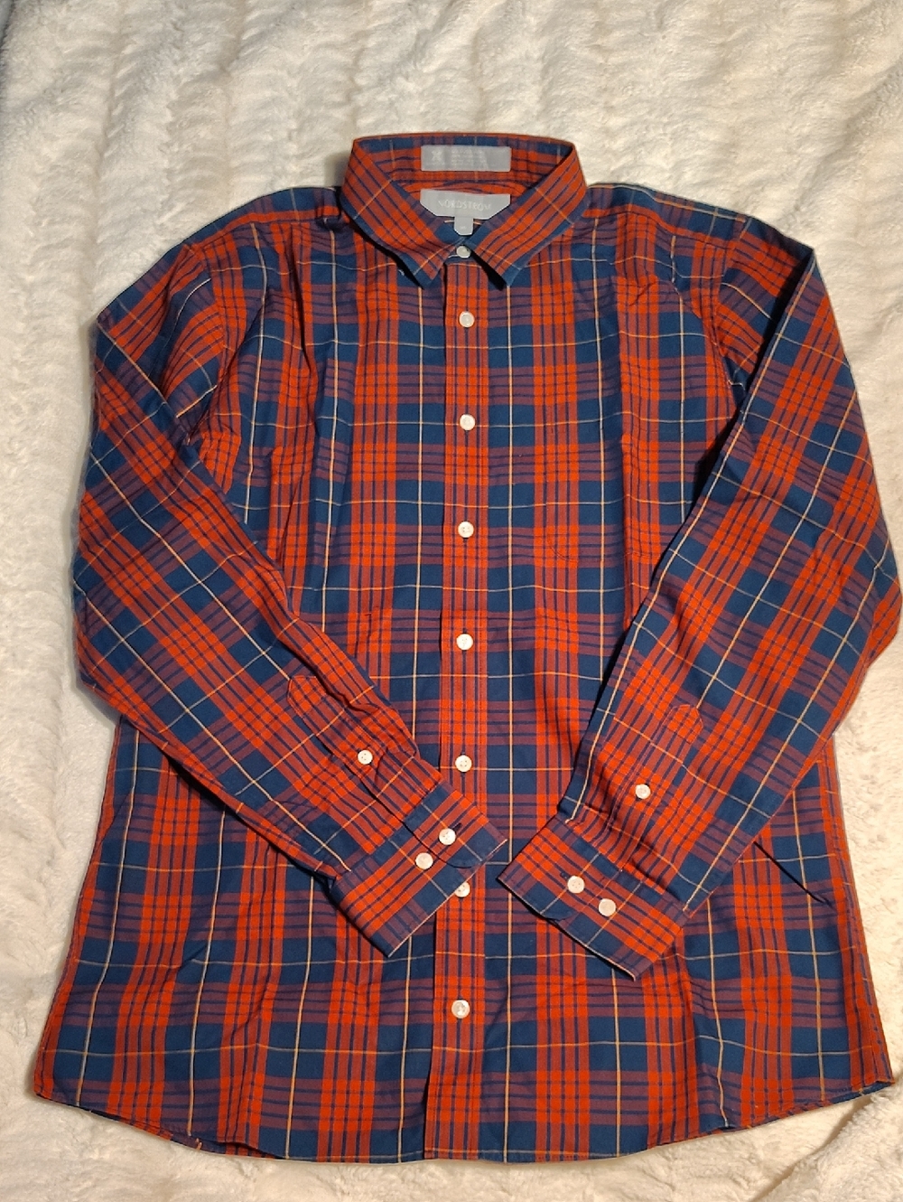 Nordstrom Orange and Blue Plaid Button-Down Shirt